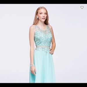 David’s Bridal Women’s Light Blue Sequin Two-Piece Prom Dress, Size: 7
